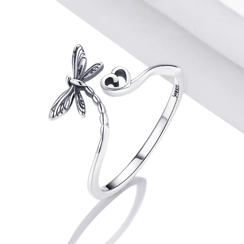 (image pour) Bague ouverte style Pandora avec dragonfly et inscription "Love" - SCR734 - Afficher 2