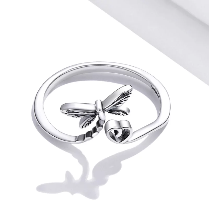 (image pour) Bague ouverte style Pandora avec dragonfly et inscription "Love" - SCR734 - Afficher 3