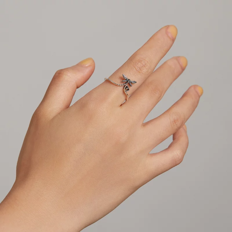 (image pour) Bague ouverte style Pandora avec dragonfly et inscription "Love" - SCR734 - Afficher 8