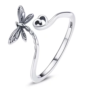 (image pour) Bague ouverte style Pandora avec dragonfly et inscription "Love" - SCR734