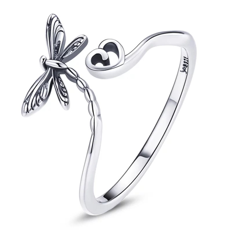 (image pour) Bague ouverte style Pandora avec dragonfly et inscription "Love" - SCR734