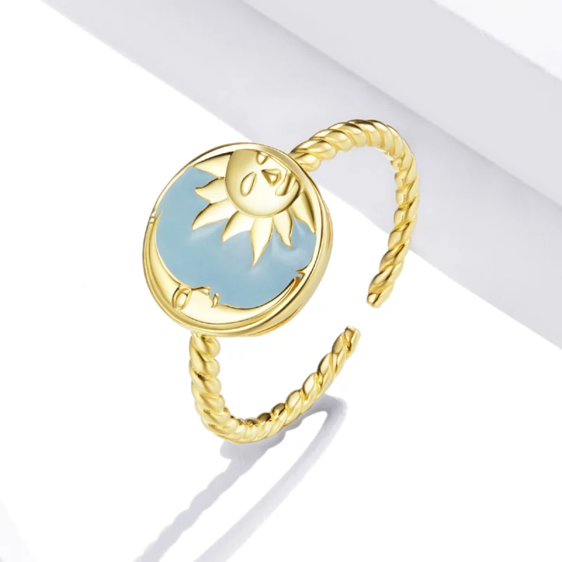 (image pour) Bague ouverte style Pandora avec le Soleil et la Lune qui brillent ensemble - SC - Afficher 2