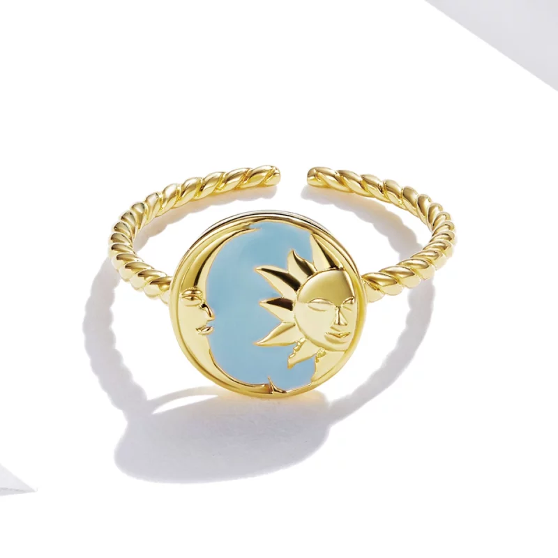 (image pour) Bague ouverte style Pandora avec le Soleil et la Lune qui brillent ensemble - SC - Afficher 3