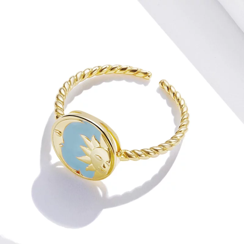 (image pour) Bague ouverte style Pandora avec le Soleil et la Lune qui brillent ensemble - SC - Afficher 4