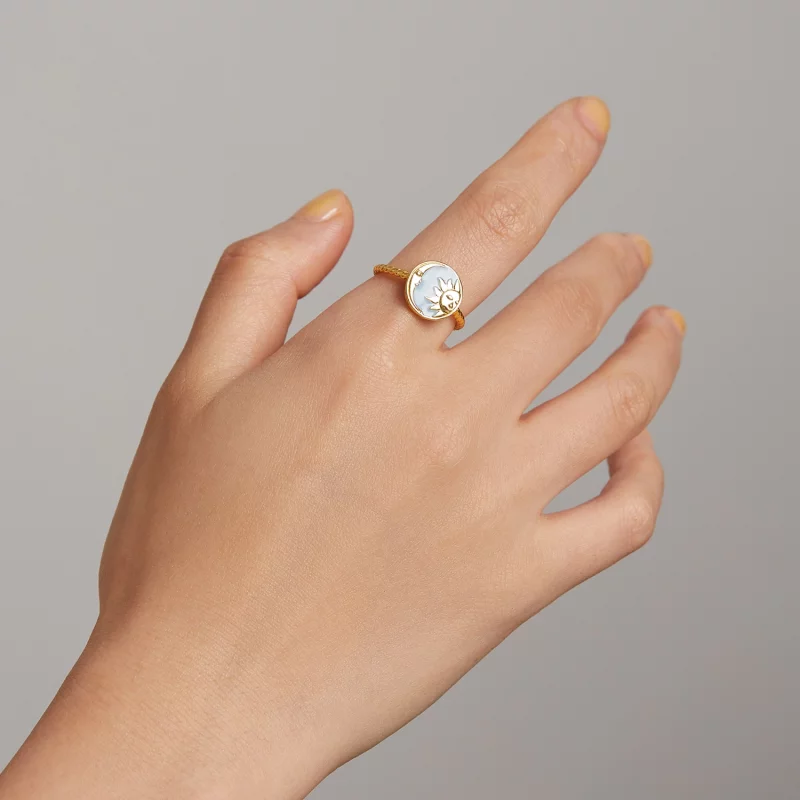 (image pour) Bague ouverte style Pandora avec le Soleil et la Lune qui brillent ensemble - SC - Afficher 5