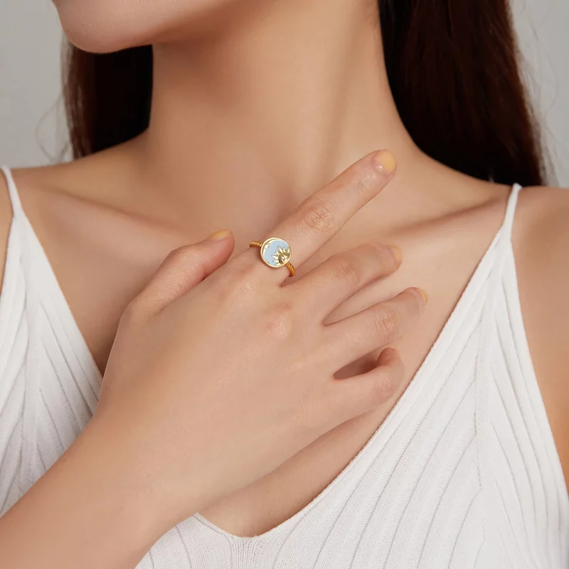 (image pour) Bague ouverte style Pandora avec le Soleil et la Lune qui brillent ensemble - SC - Afficher 6