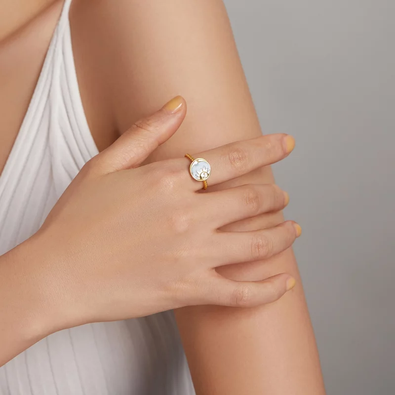 (image pour) Bague ouverte style Pandora avec le Soleil et la Lune qui brillent ensemble - SC - Afficher 7