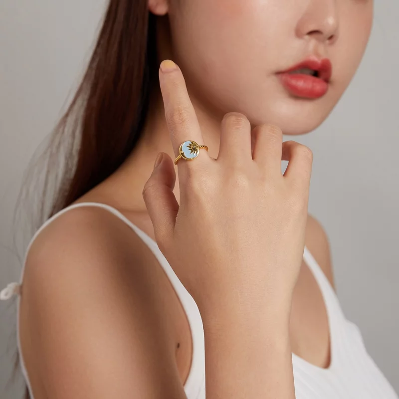 (image pour) Bague ouverte style Pandora avec le Soleil et la Lune qui brillent ensemble - SC - Afficher 8