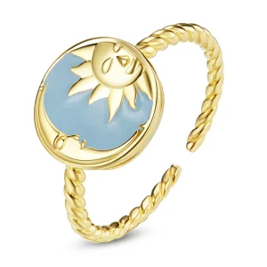 (image pour) Bague ouverte style Pandora avec le Soleil et la Lune qui brillent ensemble - SCR732