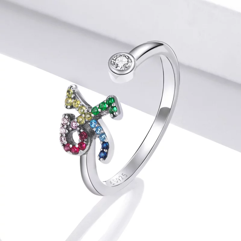 (image pour) Bague ouverte style Pandora avec lettre-X colorée - SCR723-X - Afficher 2