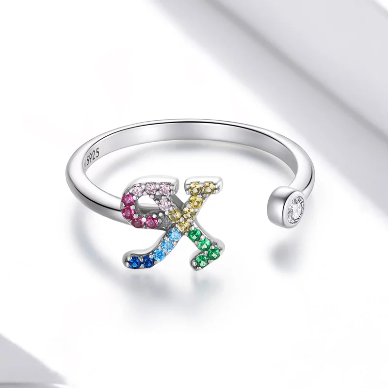(image pour) Bague ouverte style Pandora avec lettre-X colorée - SCR723-X - Afficher 3