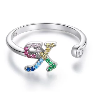 Bague ouverte style Pandora avec lettre-X colorée - SCR723-X (image pour) Bague ouverte style Pandora avec lettre-X colorée - SCR723-X