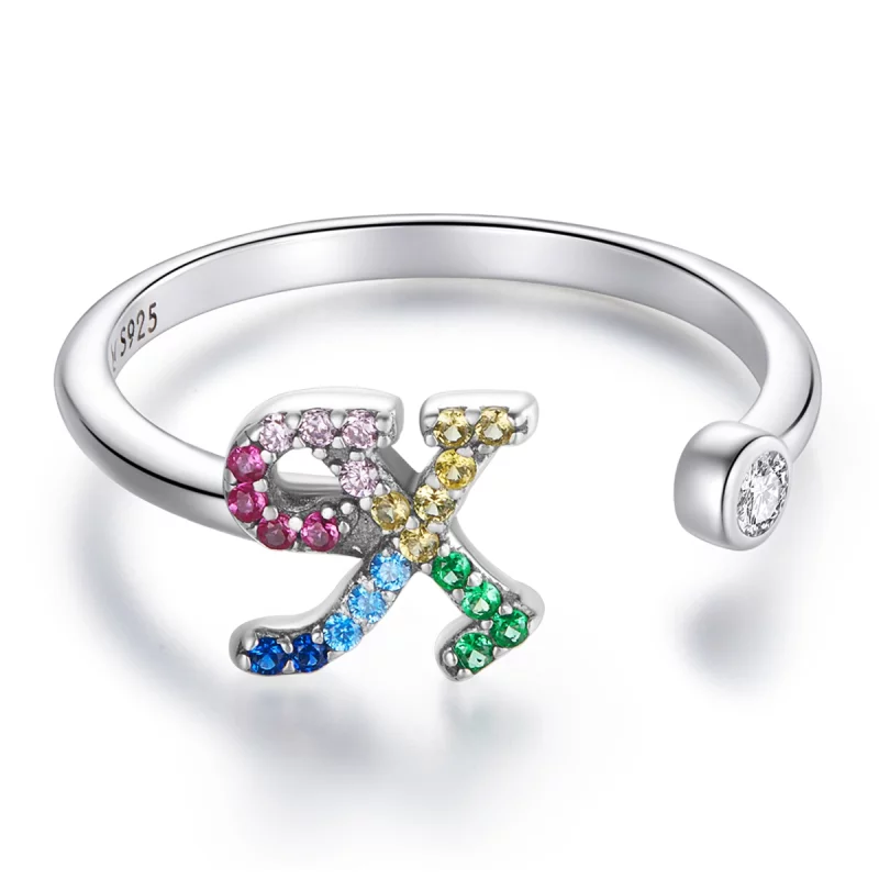 (image pour) Bague ouverte style Pandora avec lettre-X colorée - SCR723-X