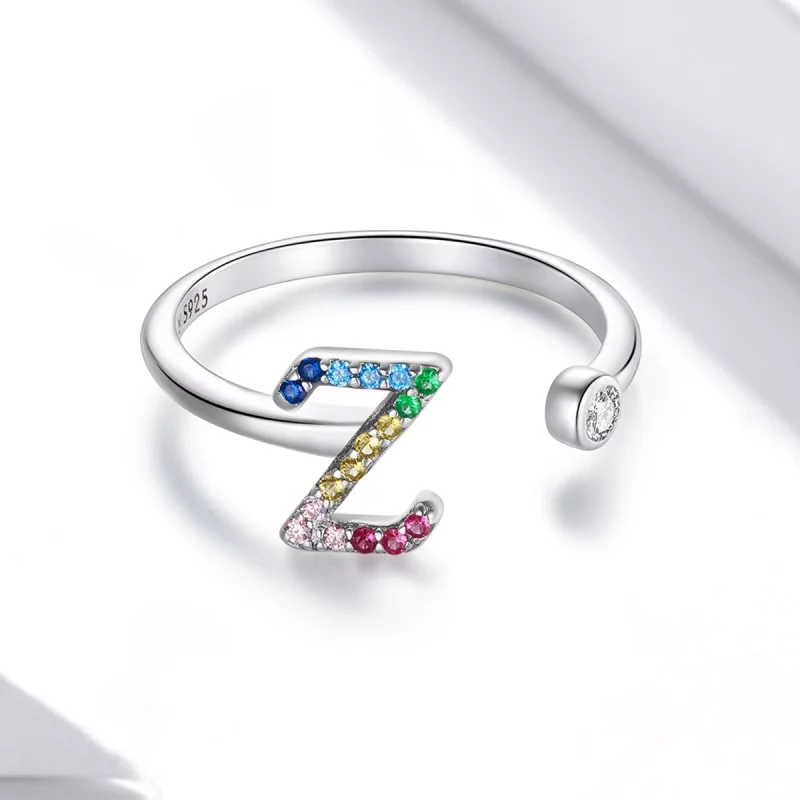(image pour) Bague ouverte style Pandora avec lettre-Z colorée - SCR723-Z - Afficher 3