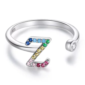 Bague ouverte style Pandora avec lettre-Z colorée - SCR723-Z (image pour) Bague ouverte style Pandora avec lettre-Z colorée - SCR723-Z