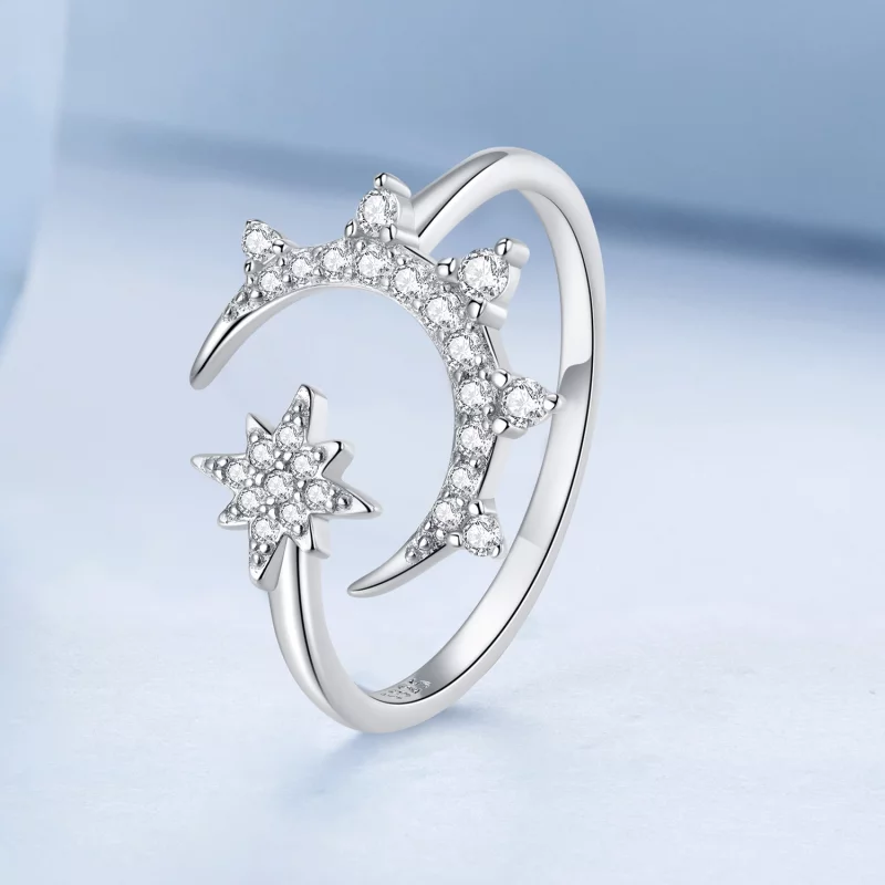 (image pour) Bague ouverte style Pandora avec lune et étoiles - BSR300 - Afficher 2
