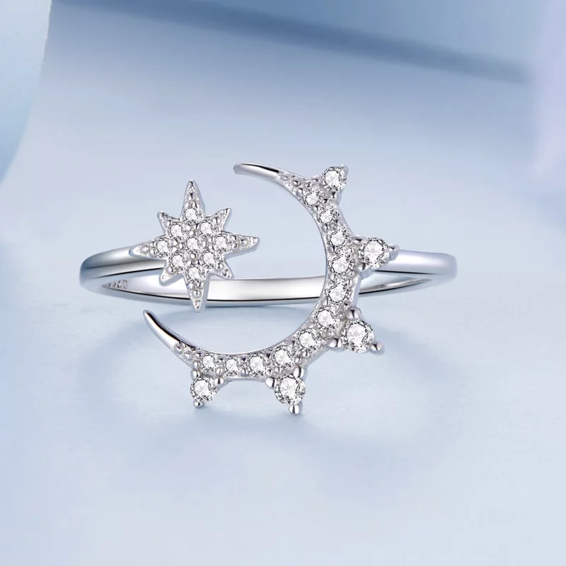 (image pour) Bague ouverte style Pandora avec lune et étoiles - BSR300 - Afficher 3