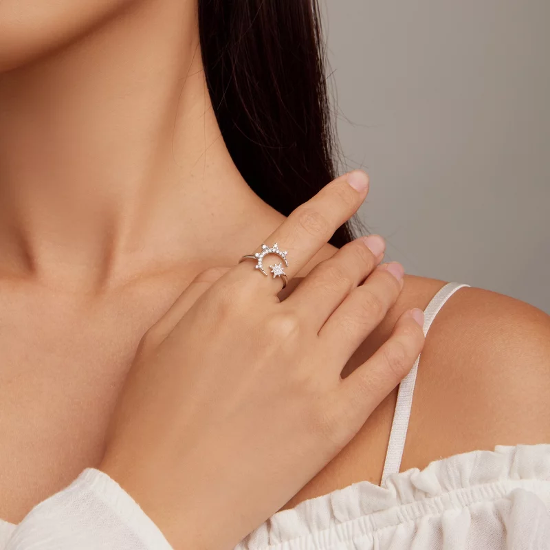 (image pour) Bague ouverte style Pandora avec lune et étoiles - BSR300 - Afficher 4