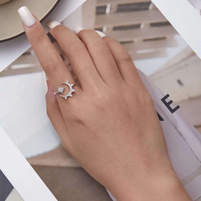 (image pour) Bague ouverte style Pandora avec lune et étoiles - BSR300 - Afficher 5