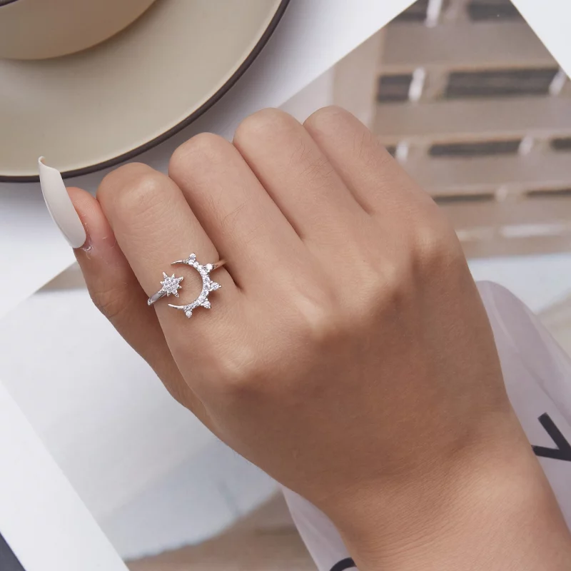 (image pour) Bague ouverte style Pandora avec lune et étoiles - BSR300 - Afficher 6