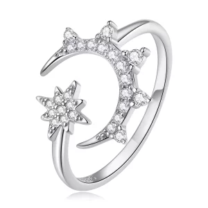 (image pour) Bague ouverte style Pandora avec lune et étoiles - BSR300