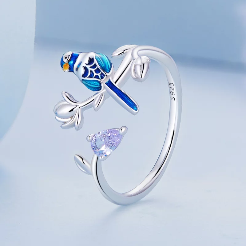 (image pour) Bague ouverte style Pandora avec oiseau et fleur - BSR288 - Afficher 2