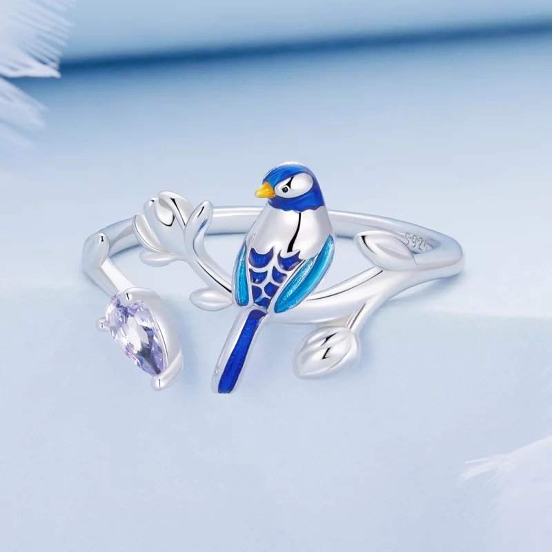 (image pour) Bague ouverte style Pandora avec oiseau et fleur - BSR288 - Afficher 3