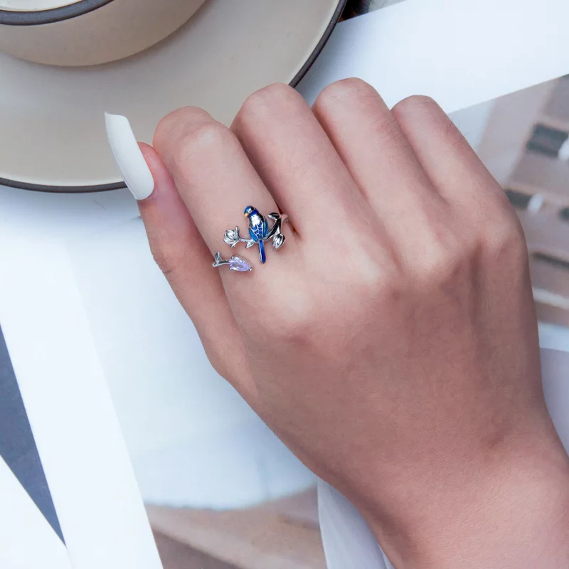 (image pour) Bague ouverte style Pandora avec oiseau et fleur - BSR288 - Afficher 6