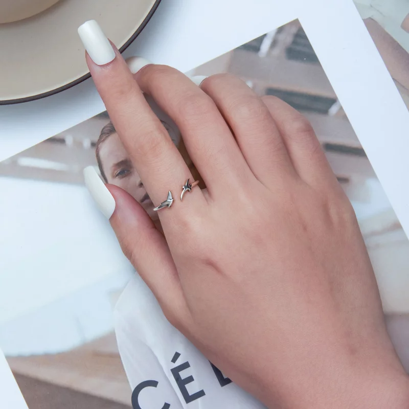 (image pour) Bague ouverte style Pandora avec oiseau - SCR869 - Afficher 6