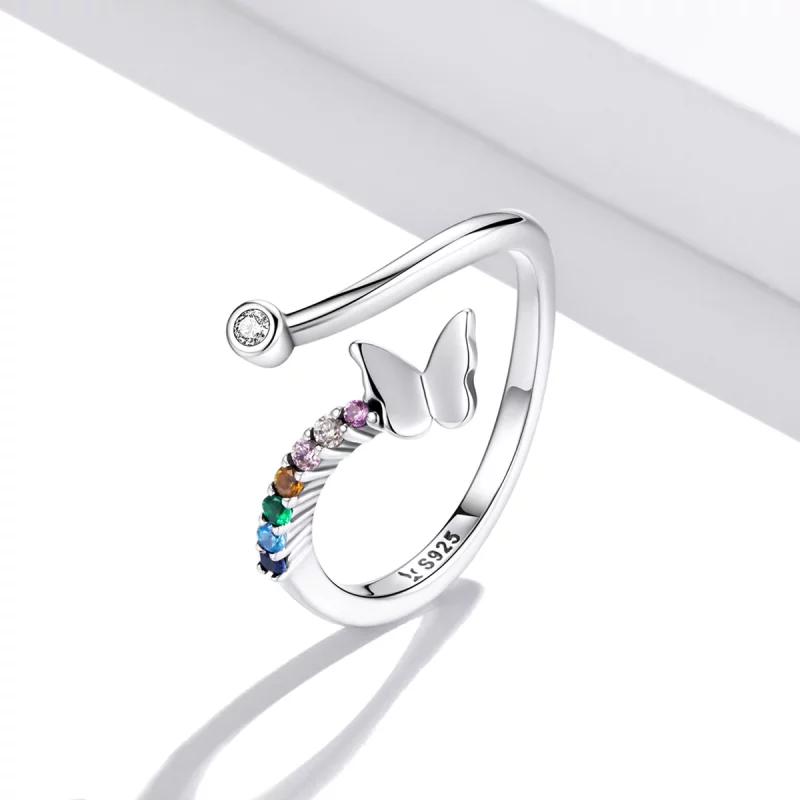 (image pour) Bague ouverte style Pandora avec papillon arc-en-ciel - SCR730 - Afficher 2