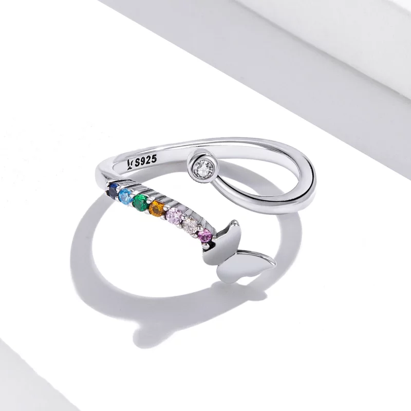 (image pour) Bague ouverte style Pandora avec papillon arc-en-ciel - SCR730 - Afficher 3