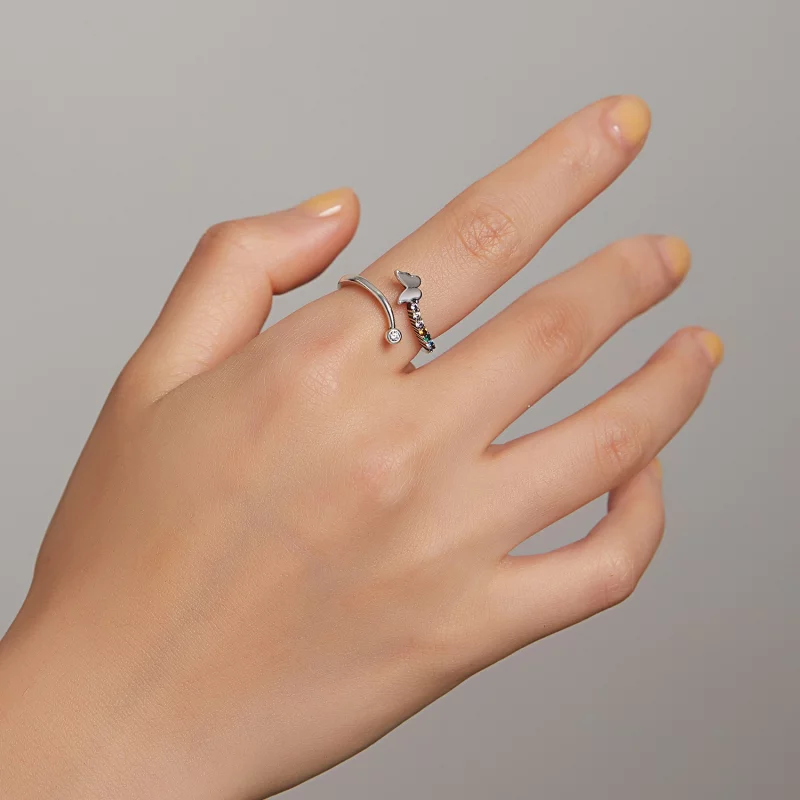 (image pour) Bague ouverte style Pandora avec papillon arc-en-ciel - SCR730 - Afficher 5