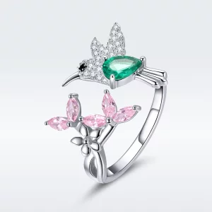 Bague Ouverte Style PANDORA Cadeau de Colibri - BSR016 (image pour) Bague Ouverte Style PANDORA Cadeau de Colibri - BSR016
