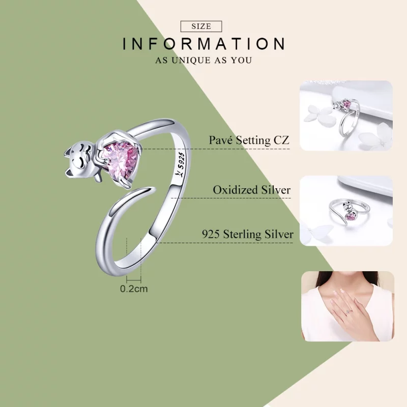(image pour) Bague Ouverte Style PANDORA Chat mignon - SCR446 - Afficher 3