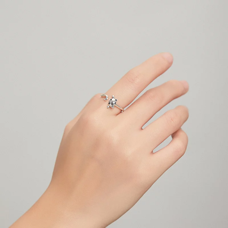 (image pour) Bague Ouverte Style PANDORA Chat mignon - SCR707 - Afficher 5