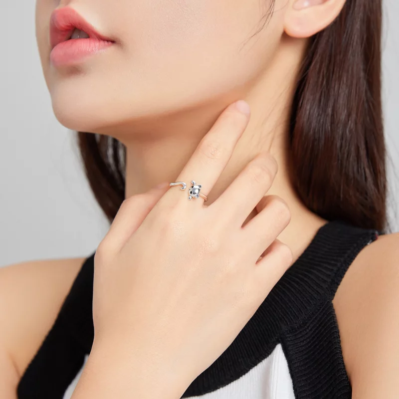 (image pour) Bague Ouverte Style PANDORA Chat mignon - SCR707 - Afficher 6