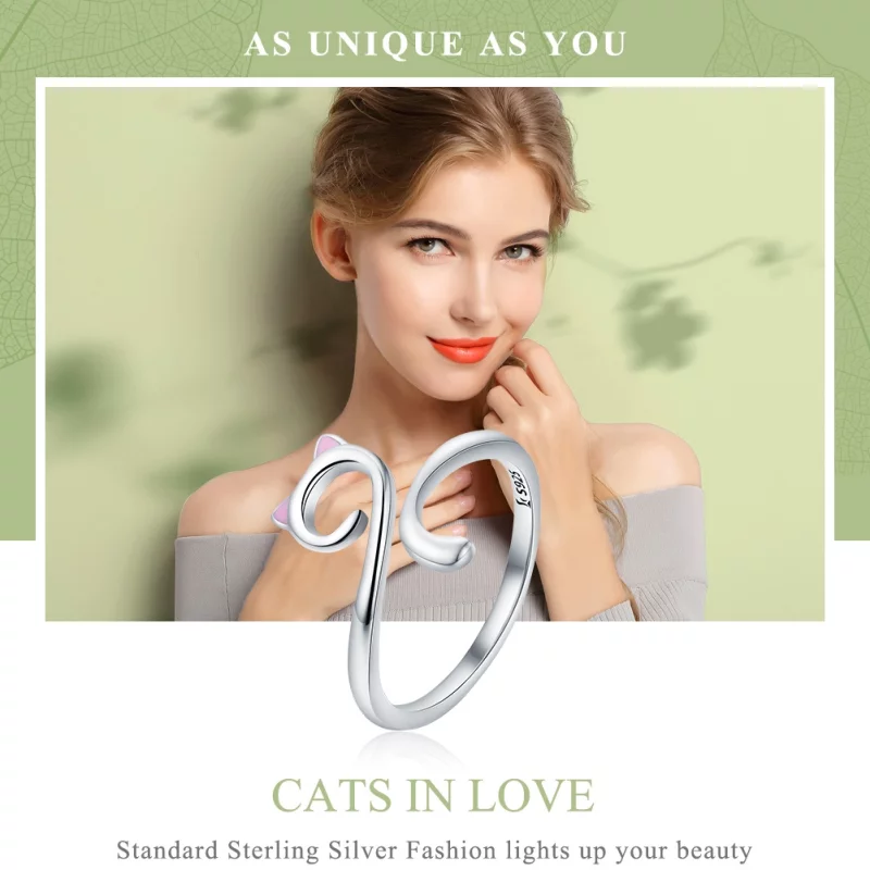 (image pour) Bague Ouverte Style PANDORA chats amoureux - SCR341 - Afficher 2
