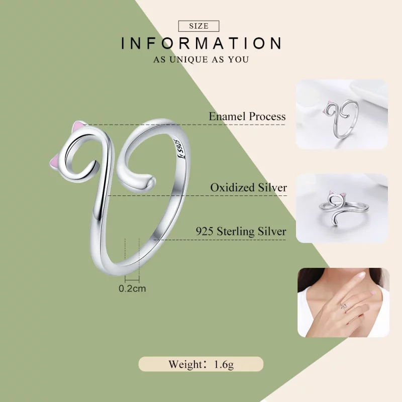 (image pour) Bague Ouverte Style PANDORA chats amoureux - SCR341 - Afficher 4