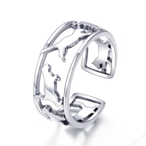 (image pour) Bague Ouverte Style PANDORA Chats heureux - SCR473
