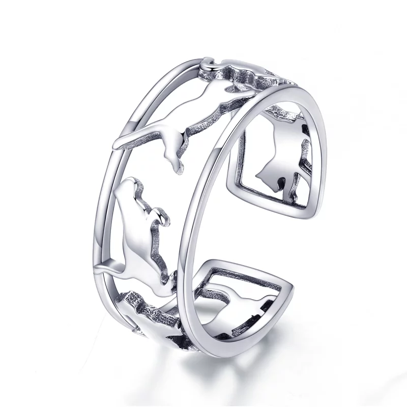 (image pour) Bague Ouverte Style PANDORA Chats heureux - SCR473
