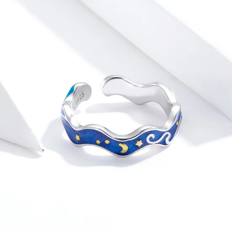 (image pour) Bague Ouverte Style PANDORA Ciel étoilé de Van Gogh - SCR608 - Afficher 3
