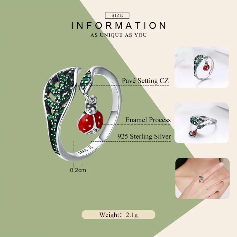 (image pour) Bague Ouverte Style PANDORA Coccinelle au repos - SCR310 - Afficher 2