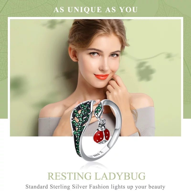 (image pour) Bague Ouverte Style PANDORA Coccinelle au repos - SCR310 - Afficher 3