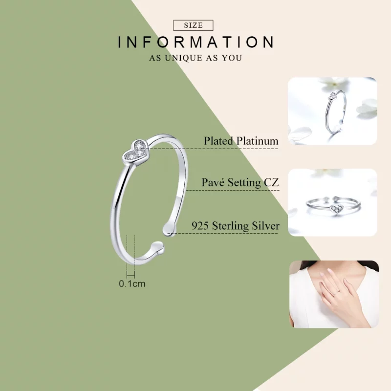 (image pour) Bague Ouverte Style PANDORA coeur de dame - SCR491 - Afficher 3