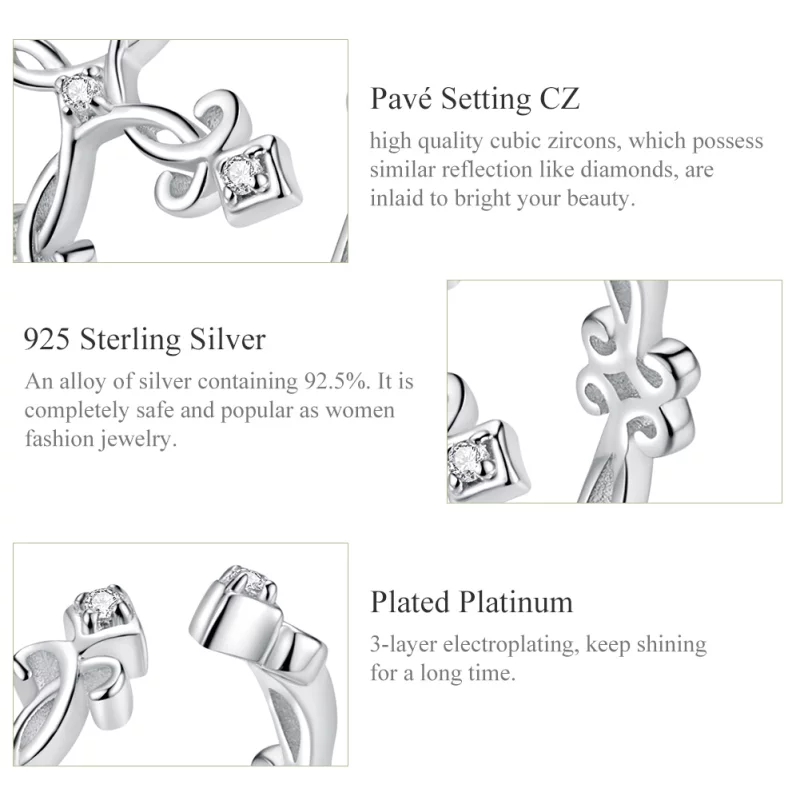 (image pour) Bague Ouverte Style PANDORA Croix - BSR041 - Afficher 3