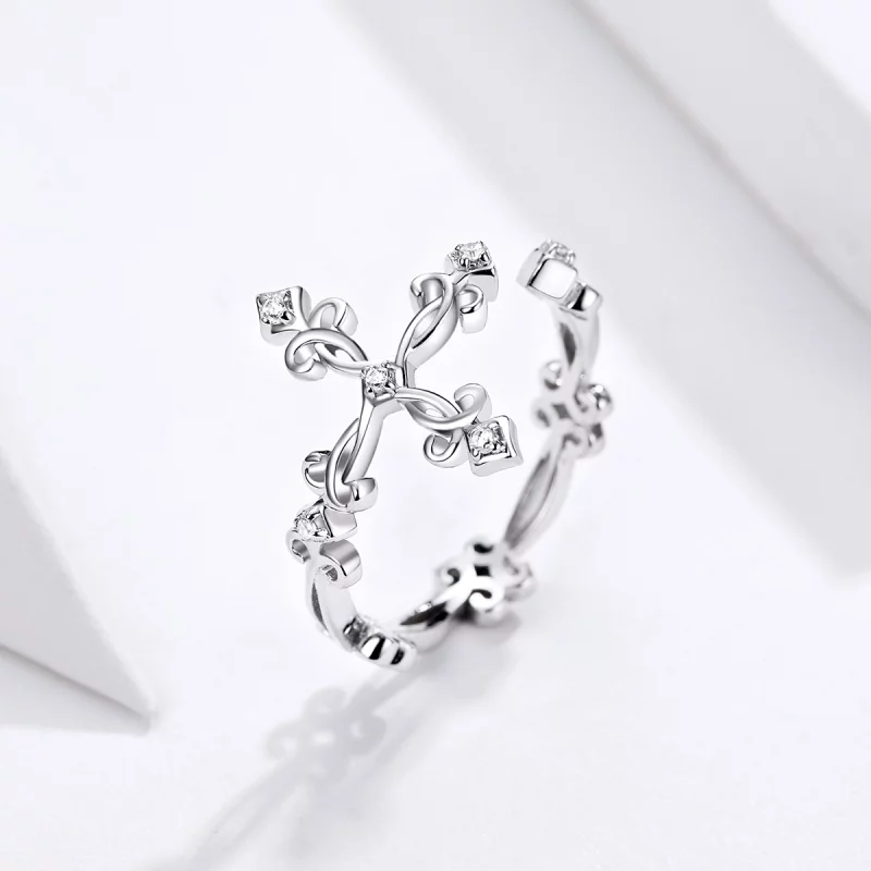 (image pour) Bague Ouverte Style PANDORA Croix - BSR041 - Afficher 2