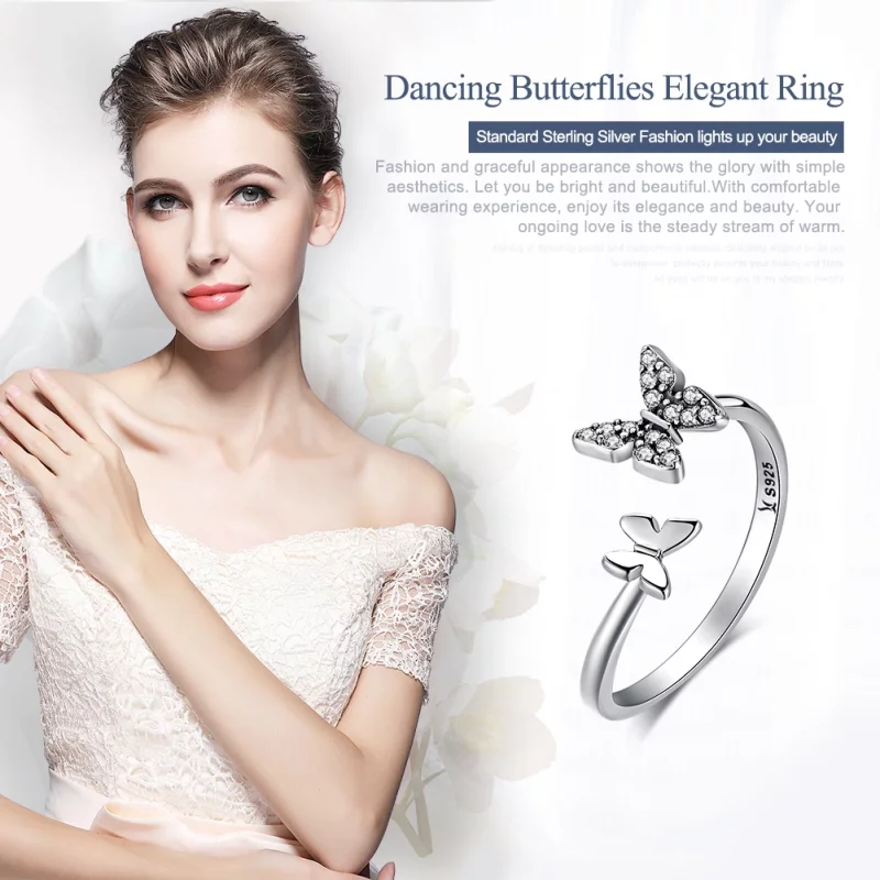 (image pour) Bague Ouverte Style PANDORA Danse des papillons - SCR087 - Afficher 2