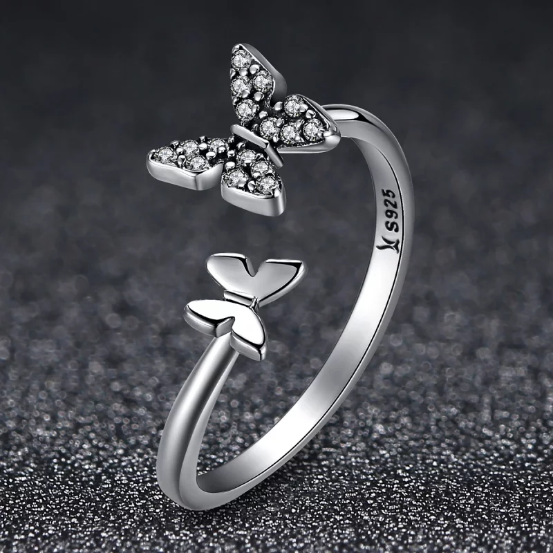 (image pour) Bague Ouverte Style PANDORA Danse des papillons - SCR087 - Afficher 4
