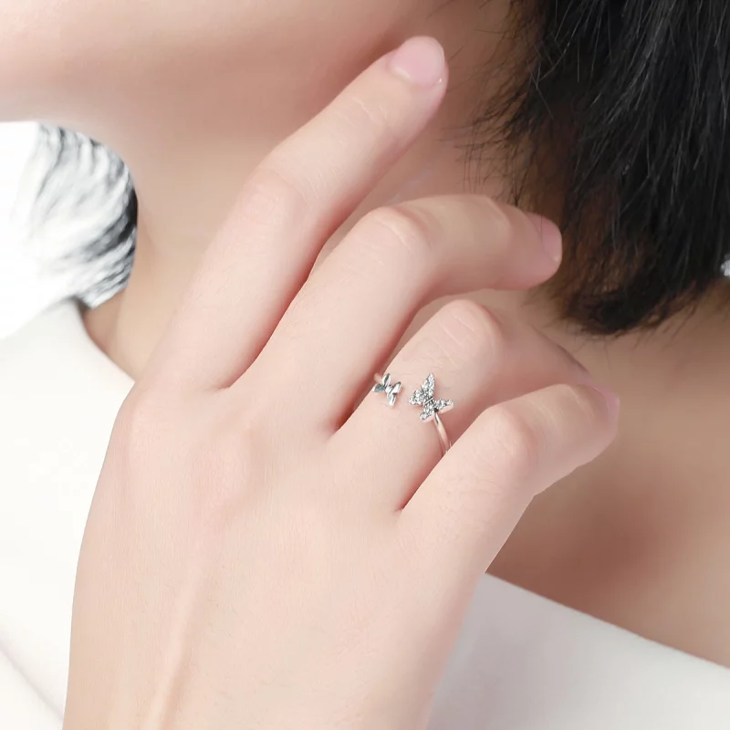 (image pour) Bague Ouverte Style PANDORA Danse des papillons - SCR087 - Afficher 7