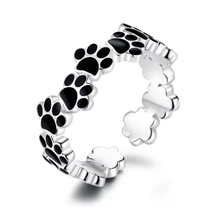 (image pour) Bague Ouverte Style PANDORA Empreinte de patte en herbe - SCR603
